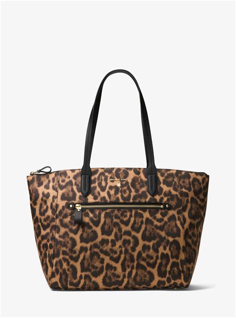 michael kors nylon kelsey leopard|Michael Kors kelsey tote.